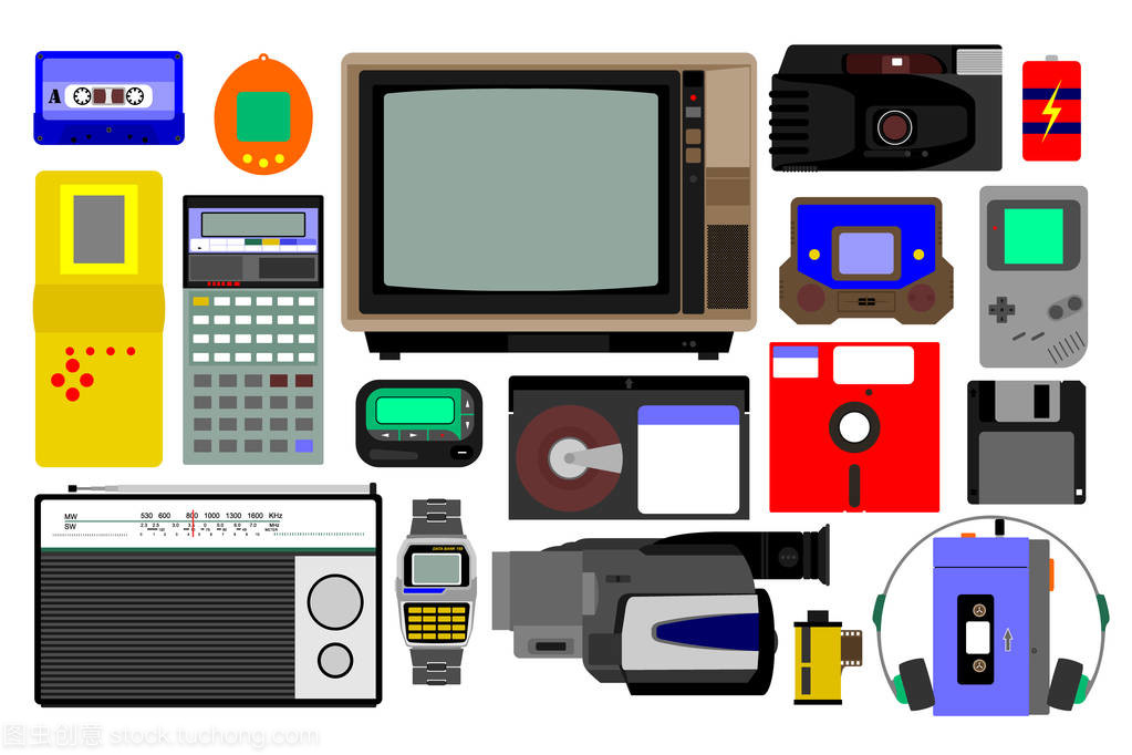 电子产品的各种插图80-90s